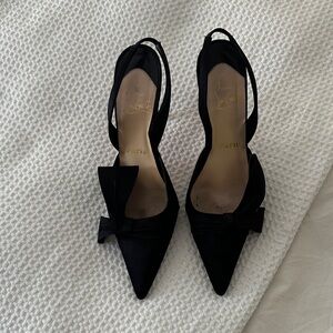 Christian Louboutin black satin evening pumps
